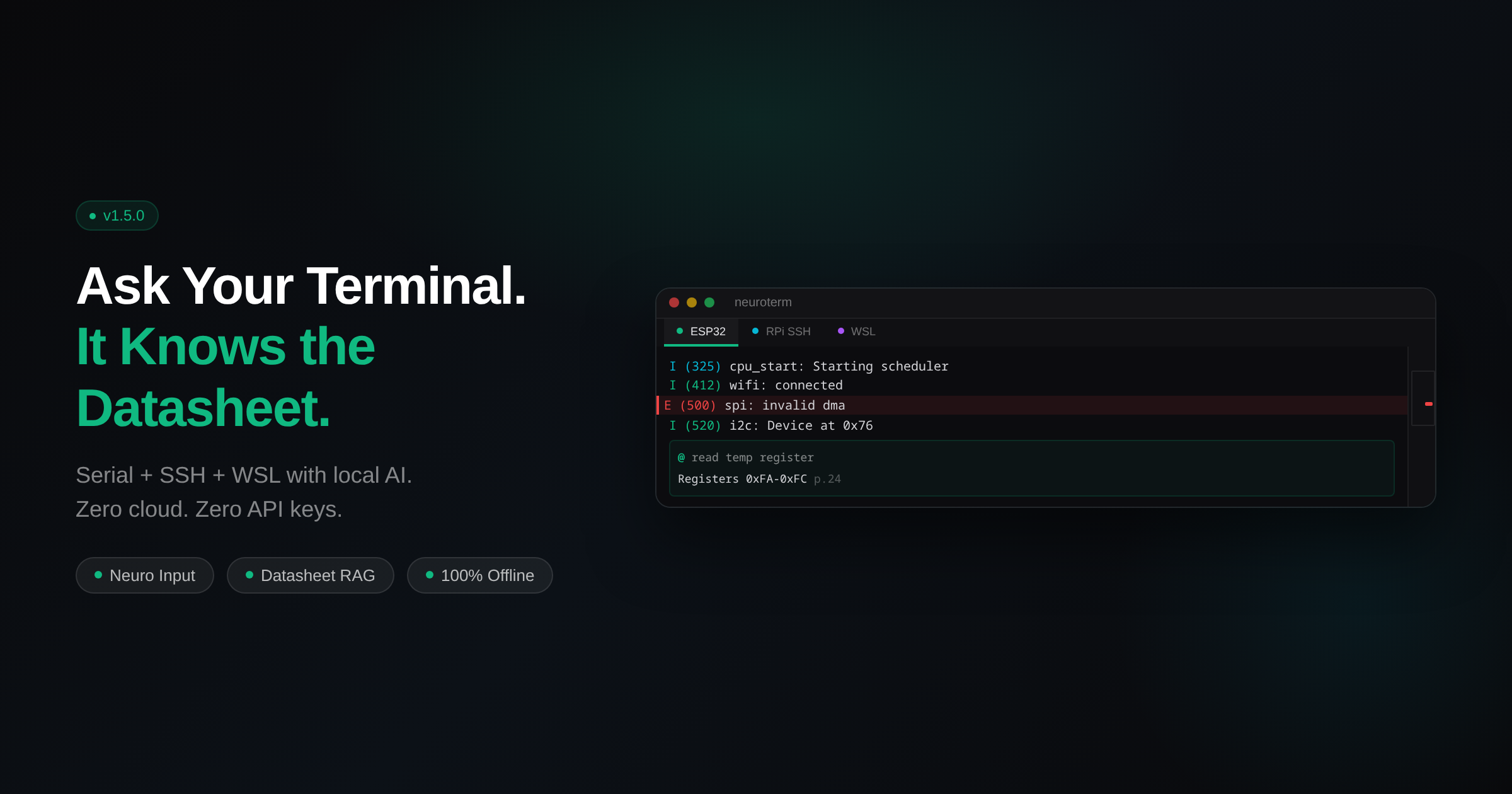 Machine Learning Terminal NeuroTerm - Privacy-First AI Terminal for Embedded Engineers